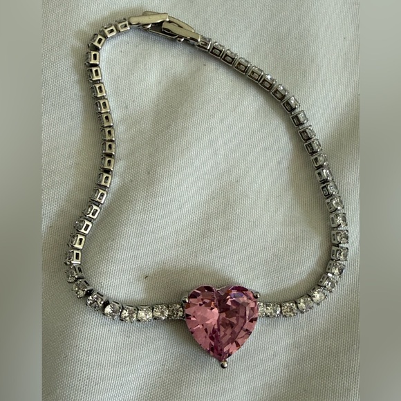 Jewelry - Pink Heart Silver Tennis Bracelet